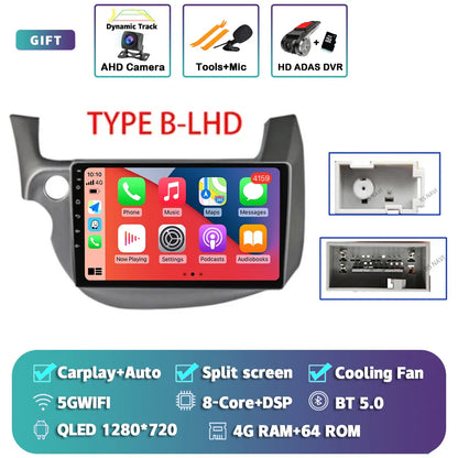 Android 14 Carplay Auto Car WIFI+4G Radio Multimedia Player For HONDA FIT JAZZ 2007 - 2013 Autoradio GPS Stereo 2din Head Unit