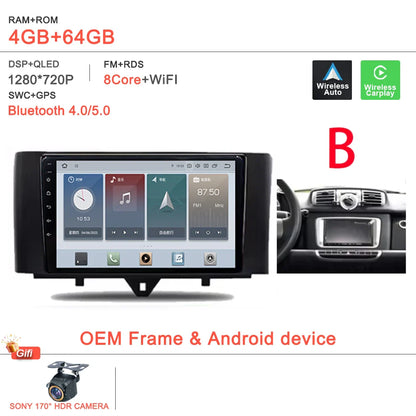 Android 14 Car For Mercedes Benz Smart Fortwo 451 2005 - 2015 Stereo Head Unit GPS Navigation Multimedia Autoradio Dash Cam DVD