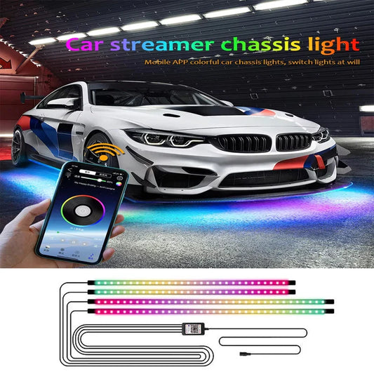 Car Flexible Strip Light Led Flow Light Colorful Chassis Ambient Light Car Underglow Atmosphere Lamp Waterproof RGB App Control