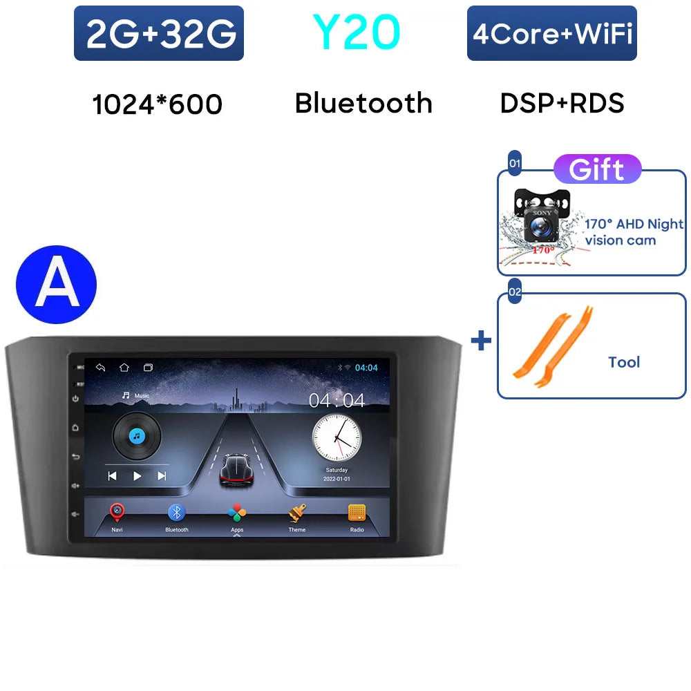 Car Radio Android 13 For Toyota Avensis T25 2002-2008 Carplay Navigation GPS Stereo Android Auto Screen No 2din DVD 5G Wifi Head
