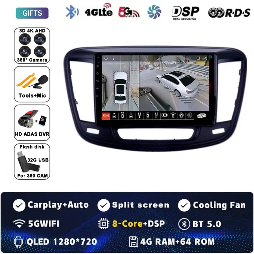 9" Car Raido Carplay Android 14 For Chrysler 200 200C 2015 - 2019 Auto Multimedia Screen Stereo Video Player GPS Navigation WIFI
