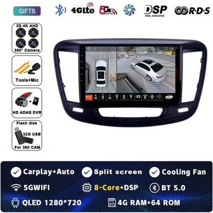 9" Car Raido Carplay Android 14 For Chrysler 200 200C 2015 - 2019 Auto Multimedia Screen Stereo Video Player GPS Navigation WIFI