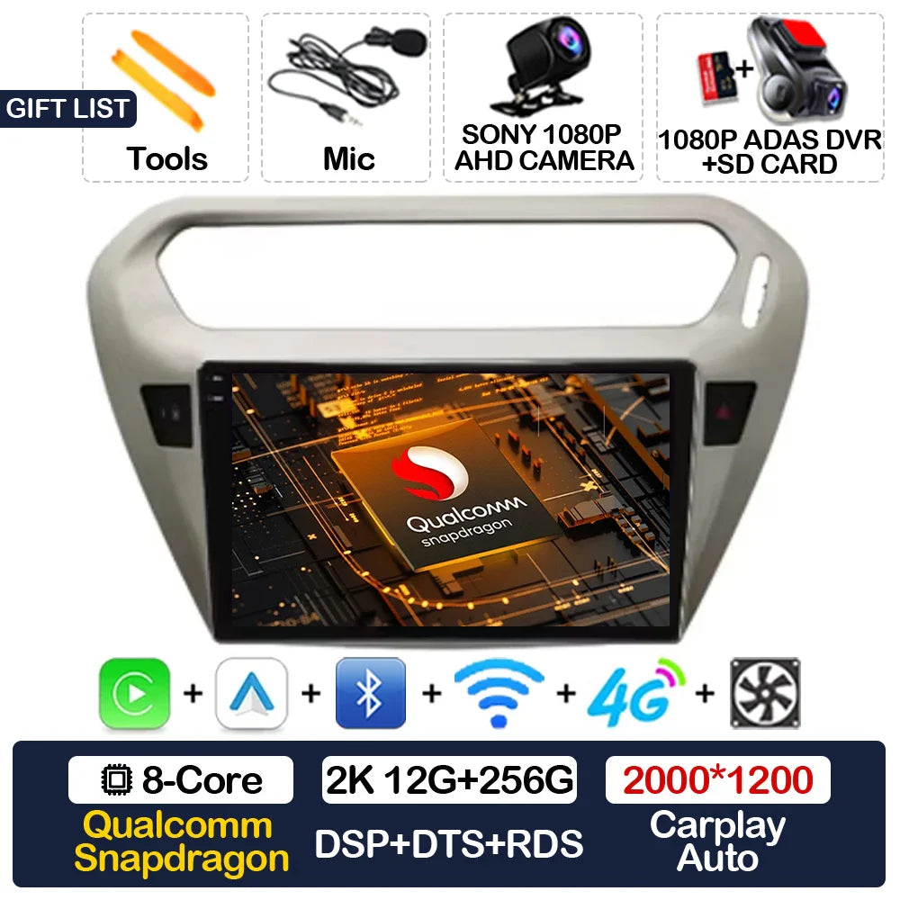 Android 15 Car Radio For Peugeot 301 Citroen Elysee 2013 - 2018 Qualcomm Multimedia Viedo Player NAVI GPS 4G WIFI Head Unit QLED