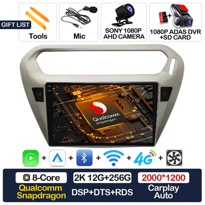 Android 15 Car Radio For Peugeot 301 Citroen Elysee 2013 - 2018 Qualcomm Multimedia Viedo Player NAVI GPS 4G WIFI Head Unit QLED