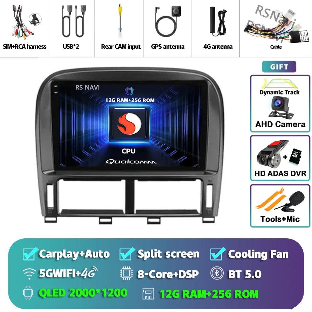 Android 14 Carplay Auto Car Radio Multimedia Player For Lexus LS430 XF30 LS 430 2000 - 2006 DSP Autoradio Stereo 2din Head Unit