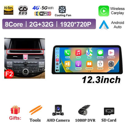 12.3 inch Android 14 for Honda Accord 8 2008 2009 - 2013 Car Multimedia Radio Player Wireless Carplay Monitor GPS Navigation BT