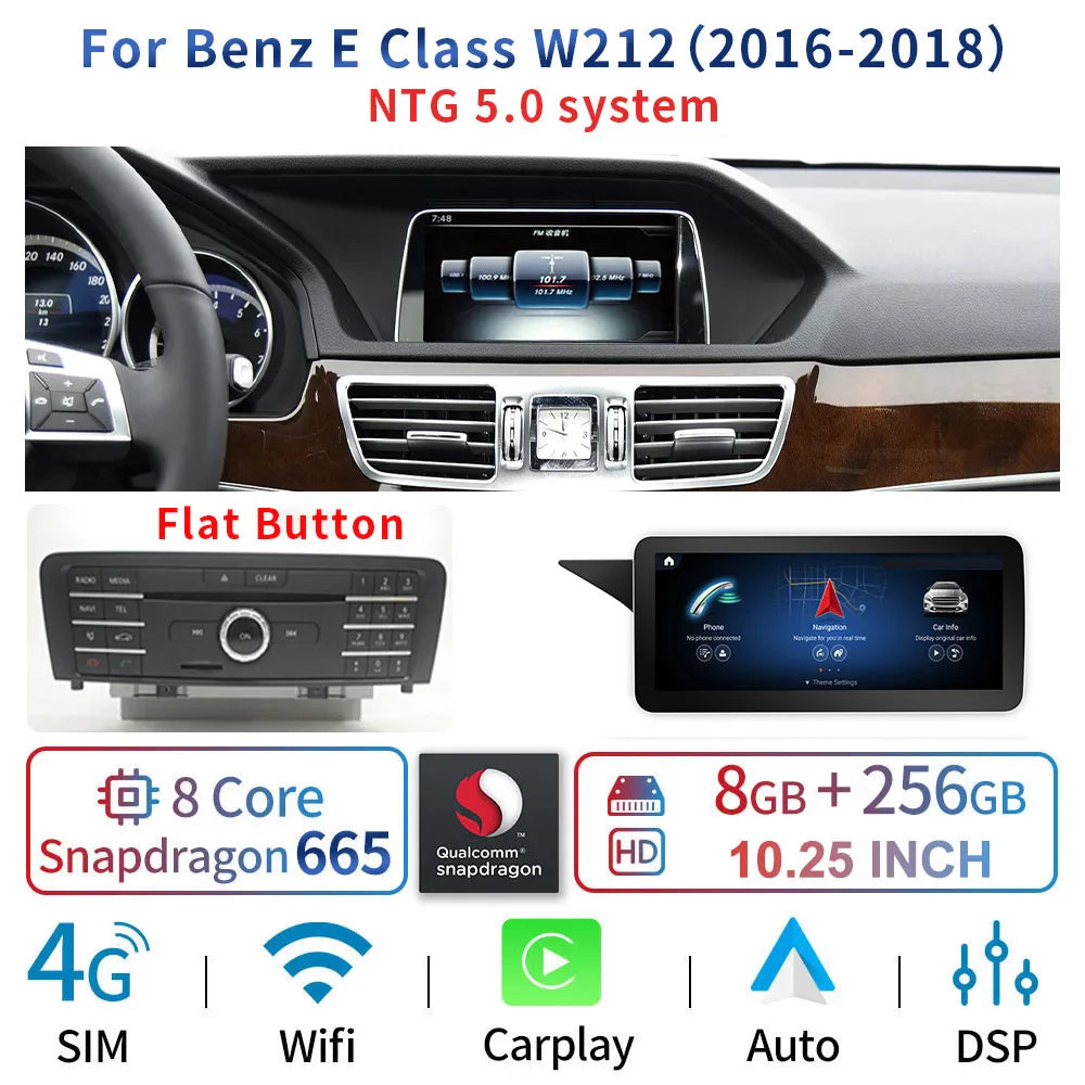 8 Core Android System Car GPS Navi Screen For Mercedes W212 2009-2016 WIFI SIM 8+128GB BT Carplay IPS Screen Multimedia Player