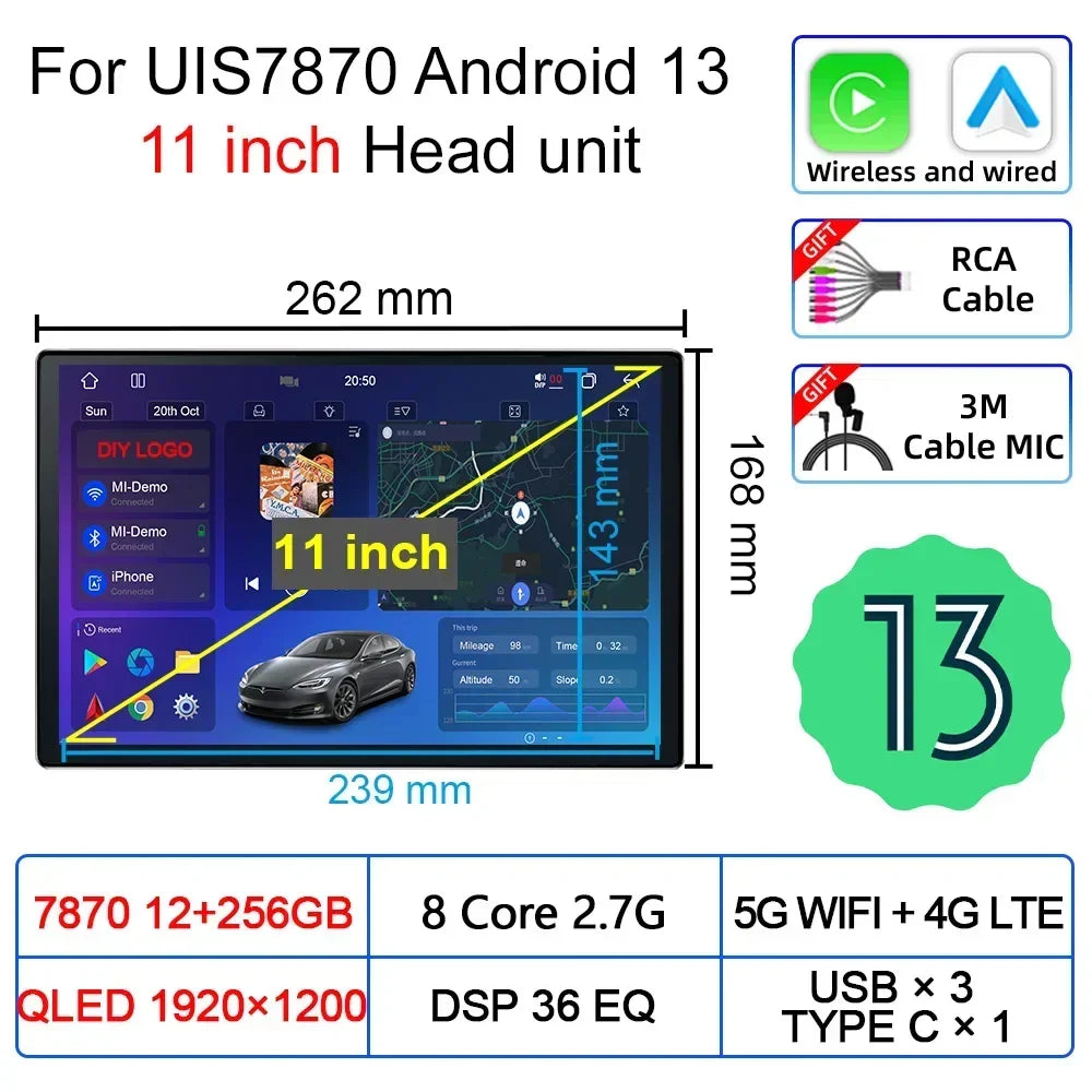 Upgradation UIS 7870 Android 11 13 inch Car Multimedia AI Voice mp5 Palyer gps navigation Carplay Auto Stereo Radio Head Unit