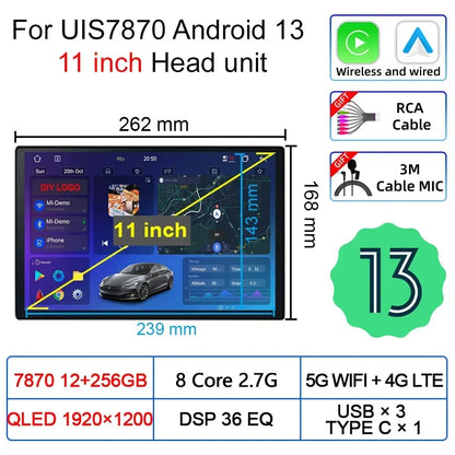 Upgradation UIS 7870 Android 11 13 inch Car Multimedia AI Voice mp5 Palyer gps navigation Carplay Auto Stereo Radio Head Unit