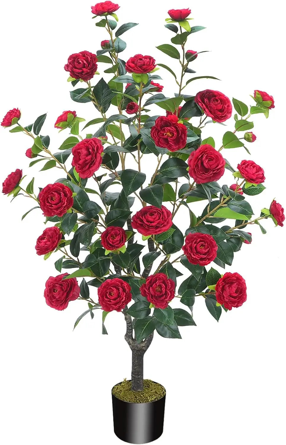 Artificial Camellia Fake Tree, Artificial Plants & Flowers with 32 Yellow Pink Flowers