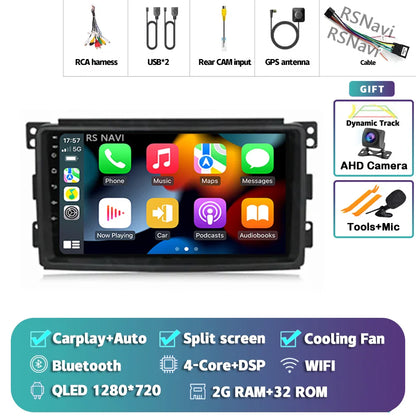 Android 14 Carplay Car Radio Multimedia For Mercedes-Benz Smart Fortwo 451 2005 - 2010 Head Unit GPS Navigation Video DVD Stereo