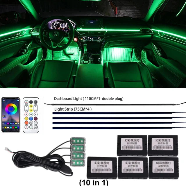 22 in 1 Universal Ambient Light Car Interior Acrylic Strip Kit 213 64 Color RGB Symphony Rainbow Dashboard Atmosphere Light APP
