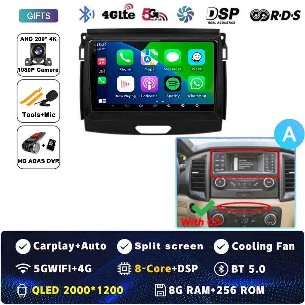 Android 15 Car Radio Stereo QLED Screen For Ford Ranger 2015 2016 2017 2018 2019-2022 GPS Multimedia Carplay Autoradio Head unit