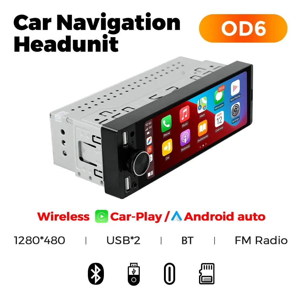1din 6.86-inch HD Screen Radio Multimedia Smart CarPlay Android Auto Video Player for VW Kia Ford Toyota Mazda Universal Car USB