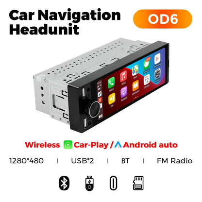 1din 6.86-inch HD Screen Radio Multimedia Smart CarPlay Android Auto Video Player for VW Kia Ford Toyota Mazda Universal Car USB