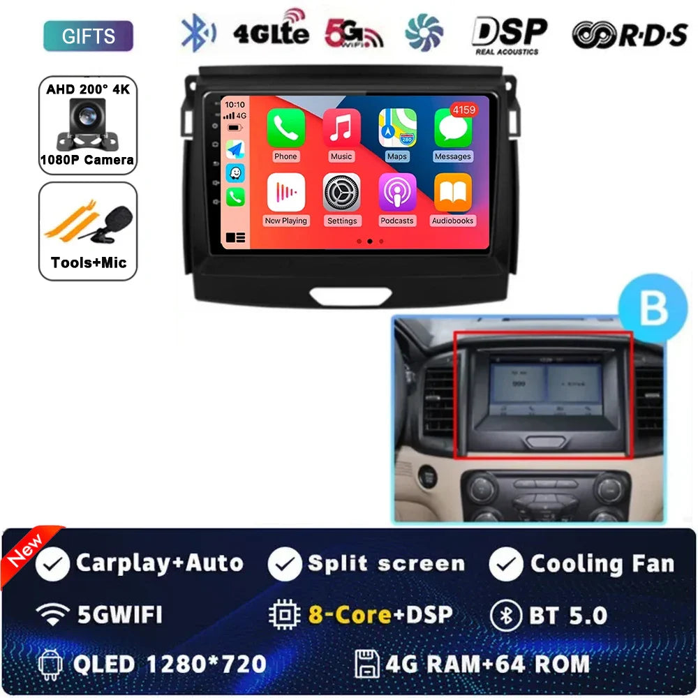 Android 15 Car Radio Stereo QLED Screen For Ford Ranger 2015 2016 2017 2018 2019-2022 GPS Multimedia Carplay Autoradio Head unit