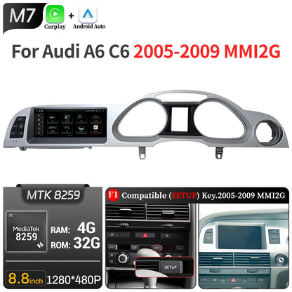 8.8 inch Right Hand Drive Android 14 For Audi A6 C6 2005-2011 Car Radio Wireless BT Carplay Qualcomm Snapdragon 680 Touch Screen