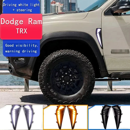 For Dodge Ram 1500 TRX 2021 2022 2023 2024 Car LED Fender Side Daytime Running Light DRL With Dynamic Yellow Turn Signal