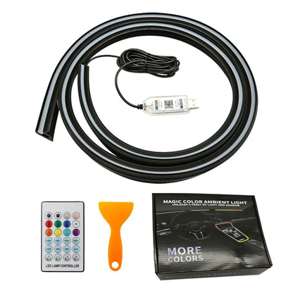 140/150CM LED Car Ambient Light USB Front Windshield Dashboard 64RGB Symphony Interior Acrylic Auto Atmosphere Lamp App Control