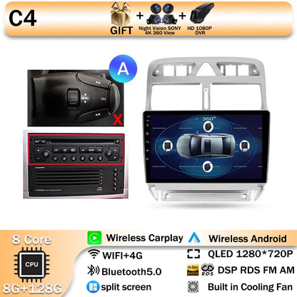 Carplay 2din Android 14 Car Radio Multimedia Gps Navigation For Peugeot 307 307CC 307SW 2002-2013 Stereo 2 DIN 4G WIFI Head Unit