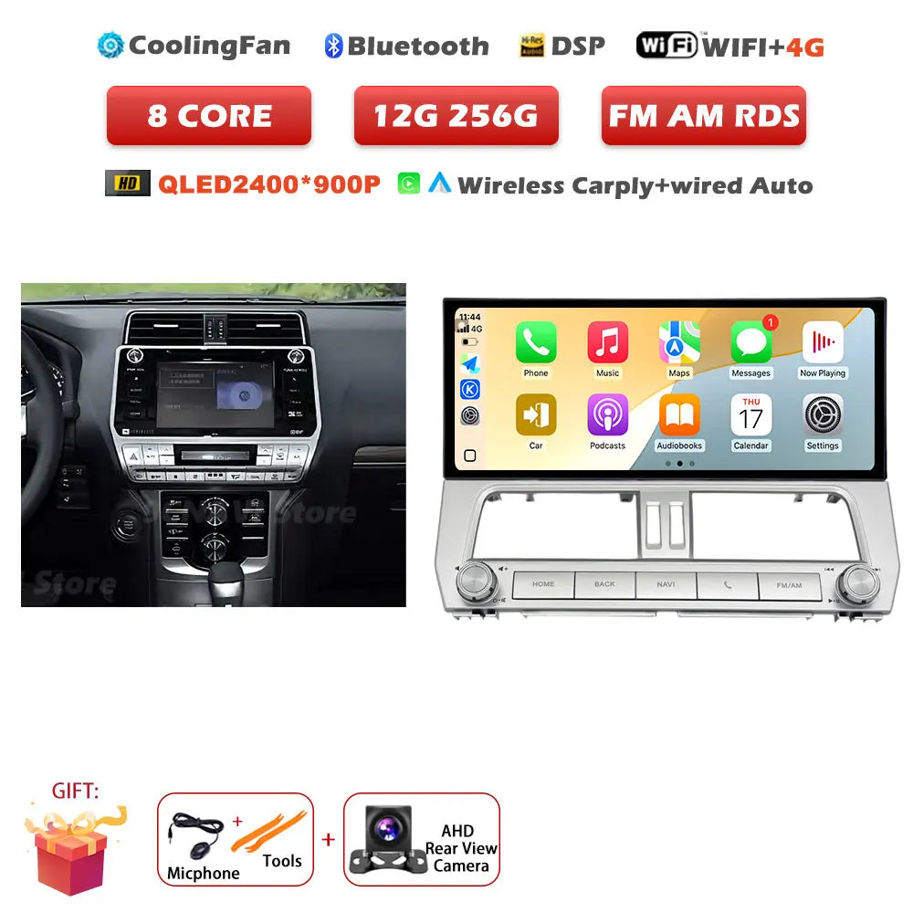 12.3" Android 14 Auto Car Radio Multimedia Player For Toyota Land Cruiser Prado 150 2018-2023 Navigation GPS Carplay Head Unit