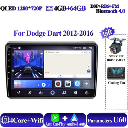 Wireless Android Auto Carplay For Dodge Dart 2012-2016 Car Multimedia Player 5G Wifi GPS Intelligent System 8 core Touch Display