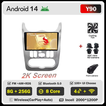 2Din 4G Android 14 Car Radio Multimedia Video Player For Renault Logan 1 Sandero 2009 - 2015 Dacia Duster GPS Carplay Navigation