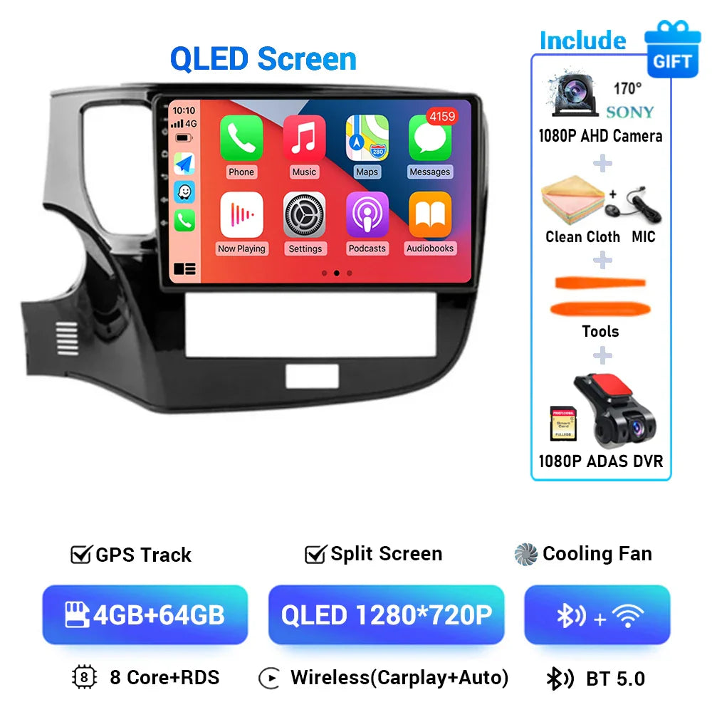 Android 14 CarPlay Auto Car Radio For Mitsubishi Outlander 3 III GF0W GG0W 2018 2019 2020 2021 Multimidia Video Player Stereo 4G