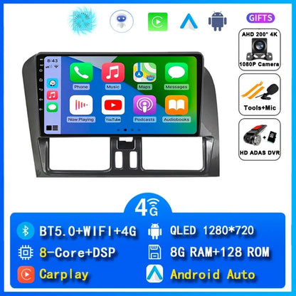 Android 15 Car Radio Wireless CarPlay Android Auto Radio For Volvo XC60 2007 2010 2013 2014 2017 4G Car Multimedia GPS Autoradio