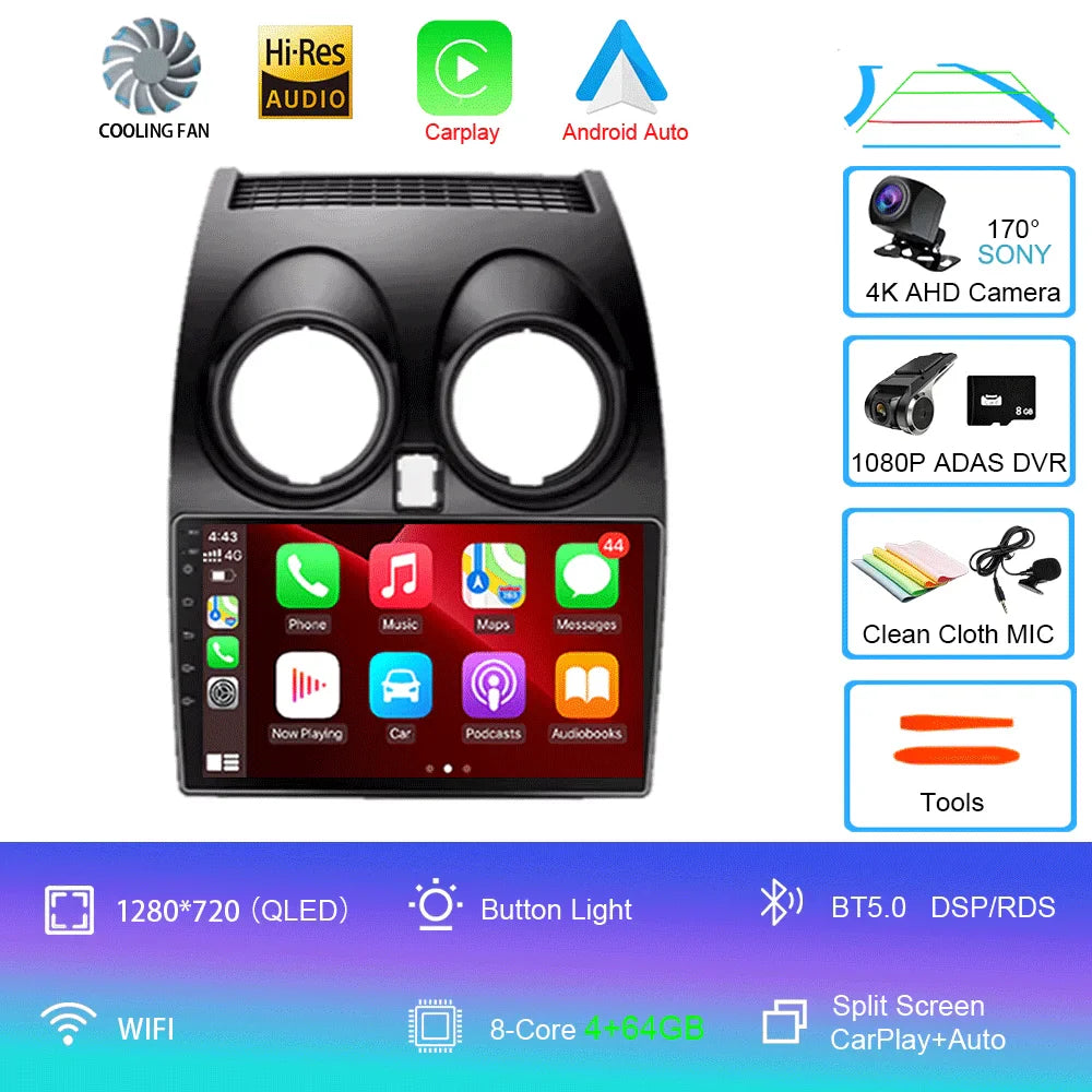Android 14 2 DIN untuk Nissan Qashqai 1 J10 2006-2014 Radio Mobil Navigasi Pemutar Multimedia DVD Carplay Stereo Speaker Unit Ke