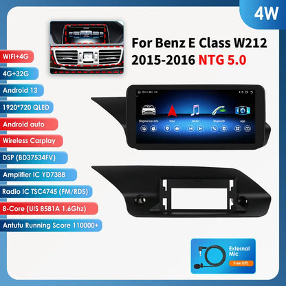 2Din AI Carplay Android Auto Car Radio For Mercedes Benz W212 NTG 4.0 4.5 5.0 2009-2016 E-Class E200 E230 E260 E300 S212 4G GPS