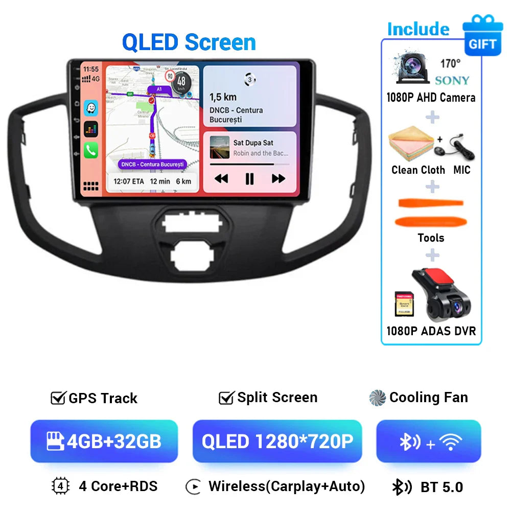 Android 15 Wireless Carplay&Auto WIFI+4G For Ford Transit 2015 2016 2017 2018 Car Radio Multimedia Video Player GPS Stereo 2din