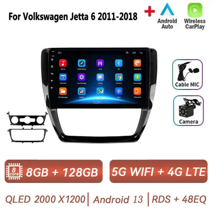 Car Radio for VW Volkswagen Jetta 6 2011-2018 Multimedia 2 Din Android 14 Video Player Navigation GPS DSP Carplay BT Head Unit
