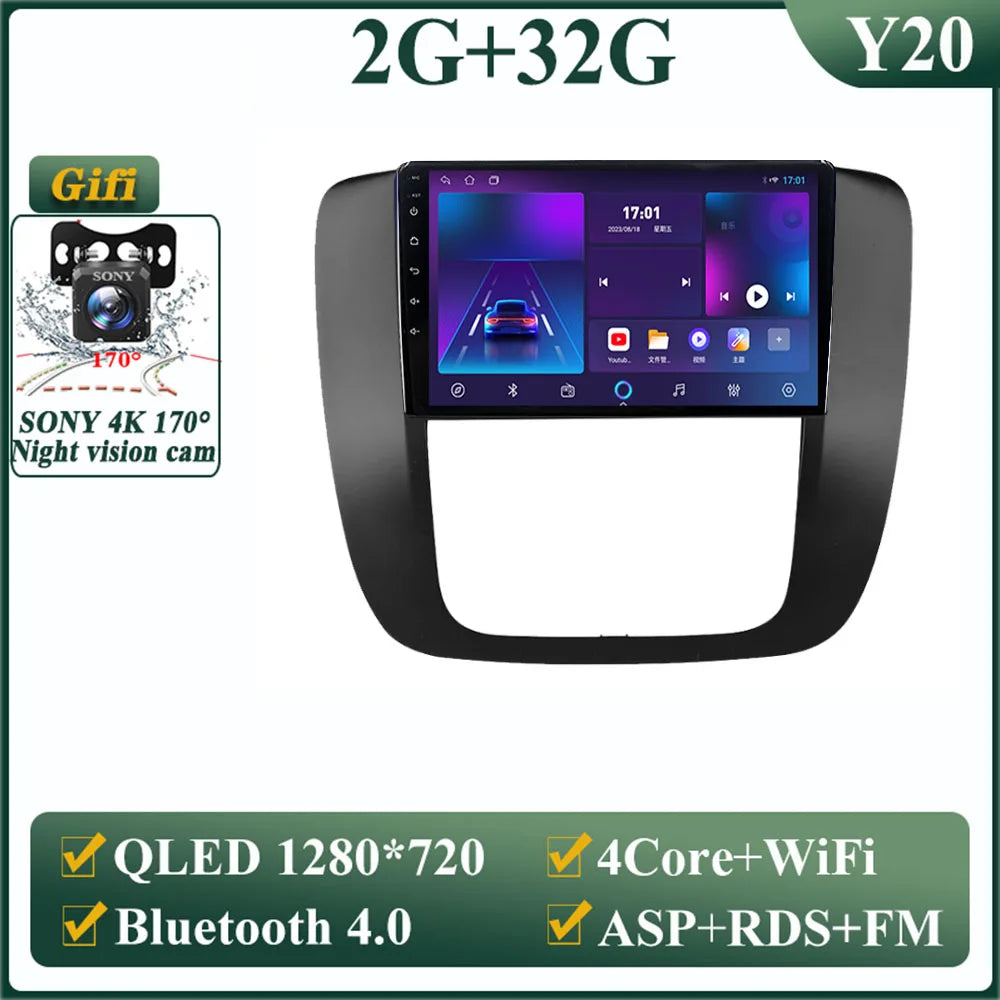 Android 14 Car For GMC Yukon Chevrolet Tahoe Suburban 2008-2012 GPS Navigation Multimedia Player Stereo Head Unit QLED Screen