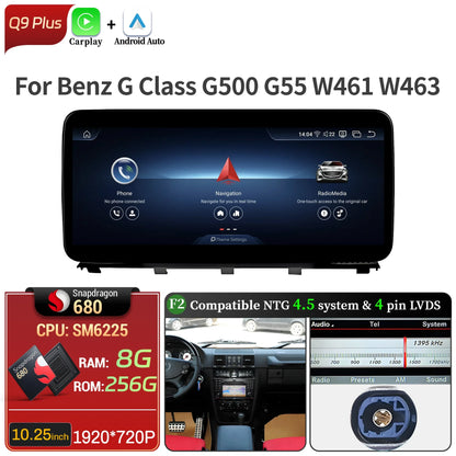 Car Radio For Mercedes Benz G Class G500 G55 W461 W463 2008-2015 Android 14 Wireless BT Carplay Snapdragon 680 Head Unit Screen