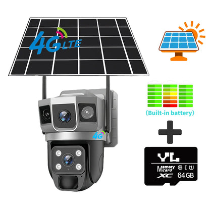 4G Solar IP Camera WIFI CCTV 12MP Dual Lens Triple Screen PTZ Auto Tracking 6K Curious Security Surveillance V380 Pro Camera power tools