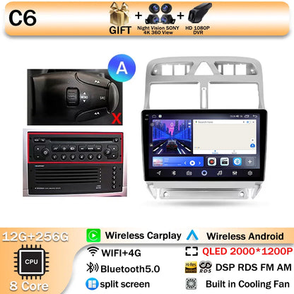 Carplay 2din Android 14 Car Radio Multimedia Gps Navigation For Peugeot 307 307CC 307SW 2002-2013 Stereo 2 DIN 4G WIFI Head Unit