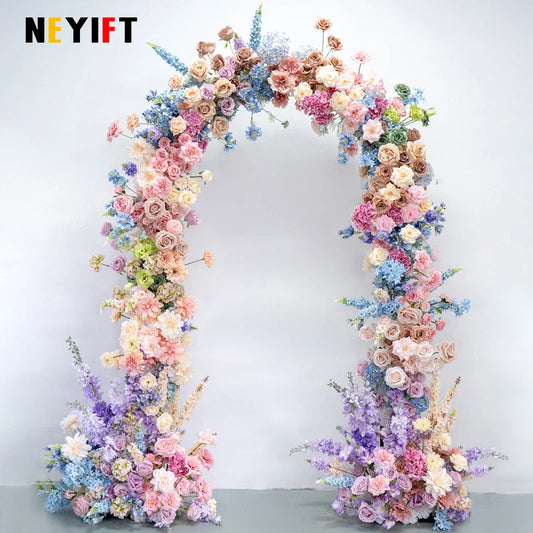 Luxury Colorful 5D Rose Delphinium Flower Row Wedding Backdrop Arch Decor Floral Arrangement Road Lead Floor Flower Party Props