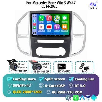 Android 14 For Mercedes Benz Vito 3 W447 2014-2020 2K QLED Android Car Radio Multimedia Video Player 4G Stereo CarPlay Head Unit