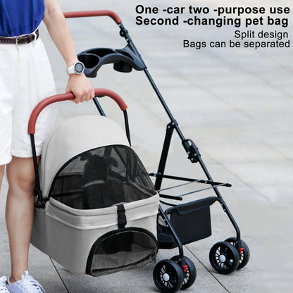 Pet Stroller, Folding Dog Stroller, Pet Folding Stroller, 4 Wheels Dog/Cat Puppy Stroller, Travel Carrier for Small Medium Pet