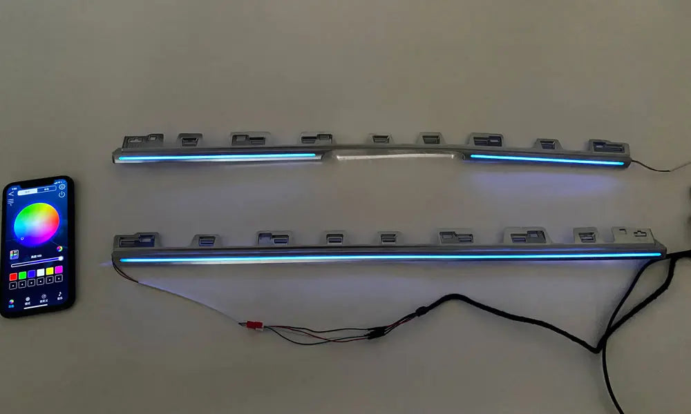 For Tesla Model 3 / Y 256 color center dashboard radium engraving style LED ambient light app control adjustment ambient light