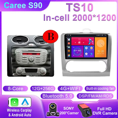 Android 14 Wireless CarPlay Auto For Ford Focus 2 3 Mk2 Mk3 2004-2011 4G+WIFI Car Radio Multimedia Stereo Player GPS 360 Camera
