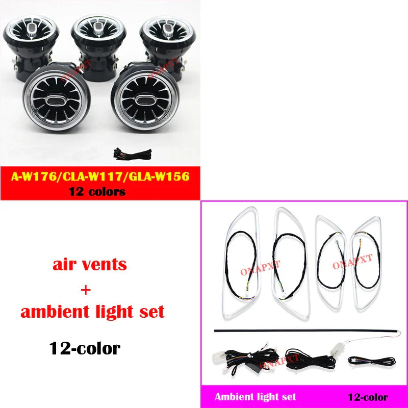 12-color For Benz A/CLA/GLA W176 W117 W156 LED Air Vent Outlet Backlight Nozzle Atmosphere Lamp Door Dashboard Ambient Light