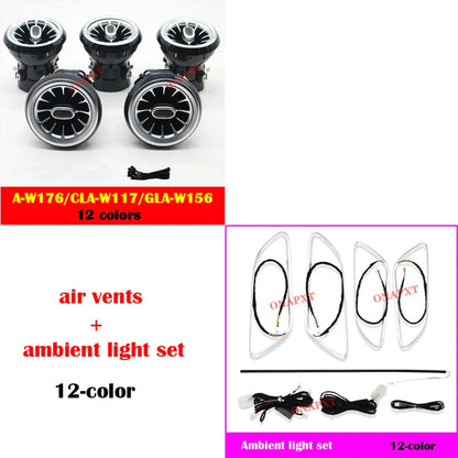 12-color For Benz A/CLA/GLA W176 W117 W156 LED Air Vent Outlet Backlight Nozzle Atmosphere Lamp Door Dashboard Ambient Light
