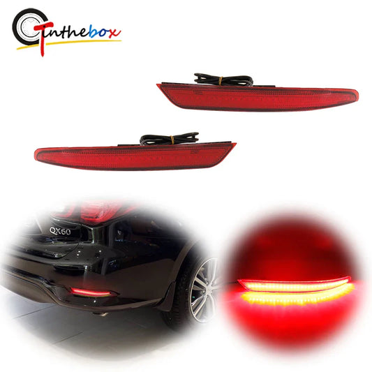 Red LED Car Rear Bumper Reflector Brake Tail Light w/ Sequential Turn Signal lights, Rear Fog Lights For 2016-2020 INFINITI QX60
