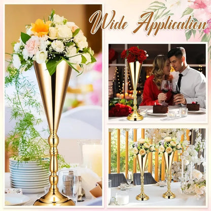 20 Pcs 16.5 Inches Tall Gold Vase Centerpiece Wedding Metal Flower Stand Trumpet Vase Tabletop Suitable for living room,bedroom