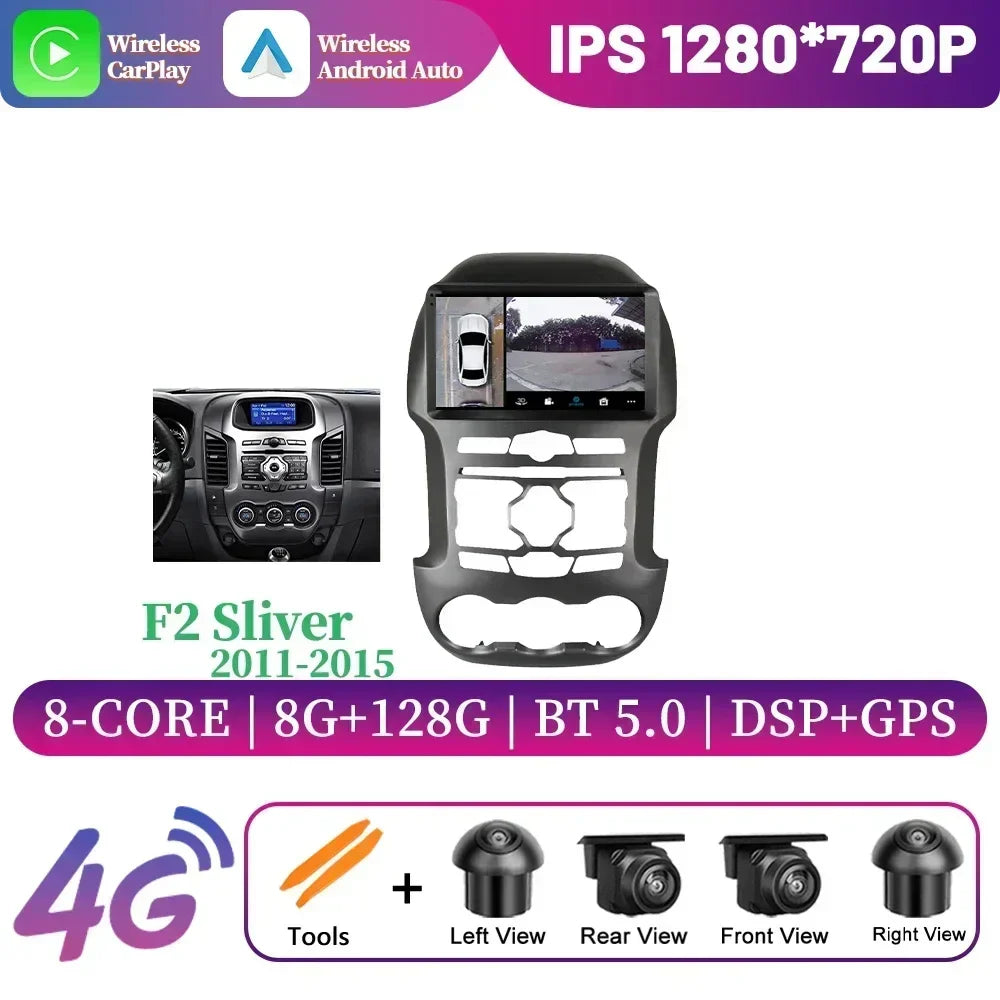Android 14 For Ford Ranger 3 2011-2015 Car Radio Multimedia Navigation 4G GPS Bluetooth Wireless Carplay Head Unit Screen Stereo