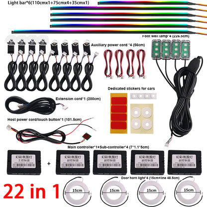 18 / 22 In 1 Streamer Car Ambient Lights RGB 213 64 Color LED Interior Rainbow Acrylic Strip Symphony Remote Atmosphere Lamp Kit