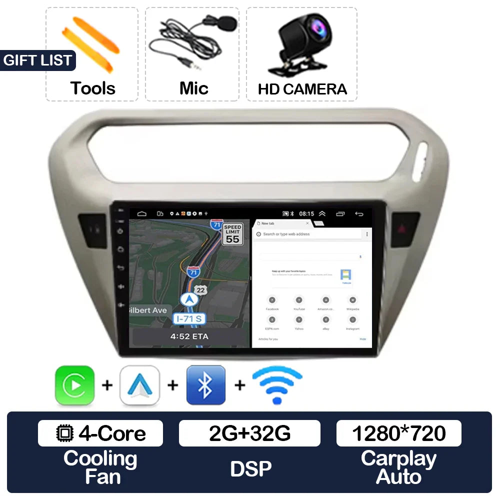 Android 15 Car Radio For Peugeot 301 Citroen Elysee 2013 - 2018 Qualcomm Multimedia Viedo Player NAVI GPS 4G WIFI Head Unit QLED