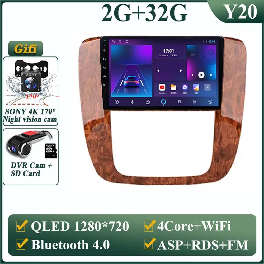 Android 14 Car For GMC Yukon Chevrolet Tahoe Suburban 2008-2012 GPS Navigation Multimedia Player Stereo Head Unit QLED Screen